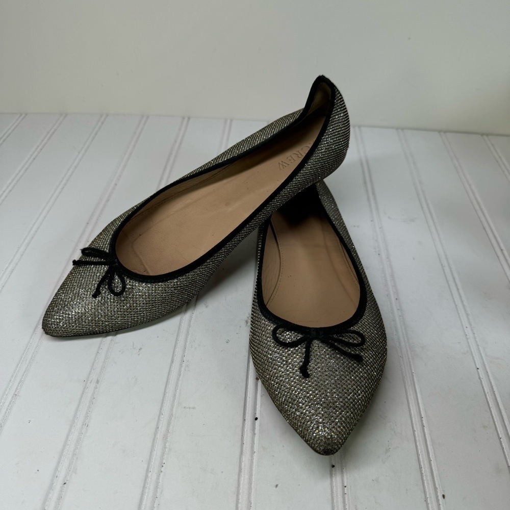 J. Crew Gemma silver metallic point toe ballet flats
